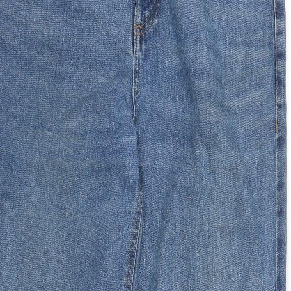 Marks and Spencer Womens Blue Cotton Wide-Leg Jeans Size 12 L31 in Regular Zip
