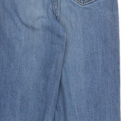 Marks and Spencer Womens Blue Cotton Wide-Leg Jeans Size 12 L31 in Regular Zip
