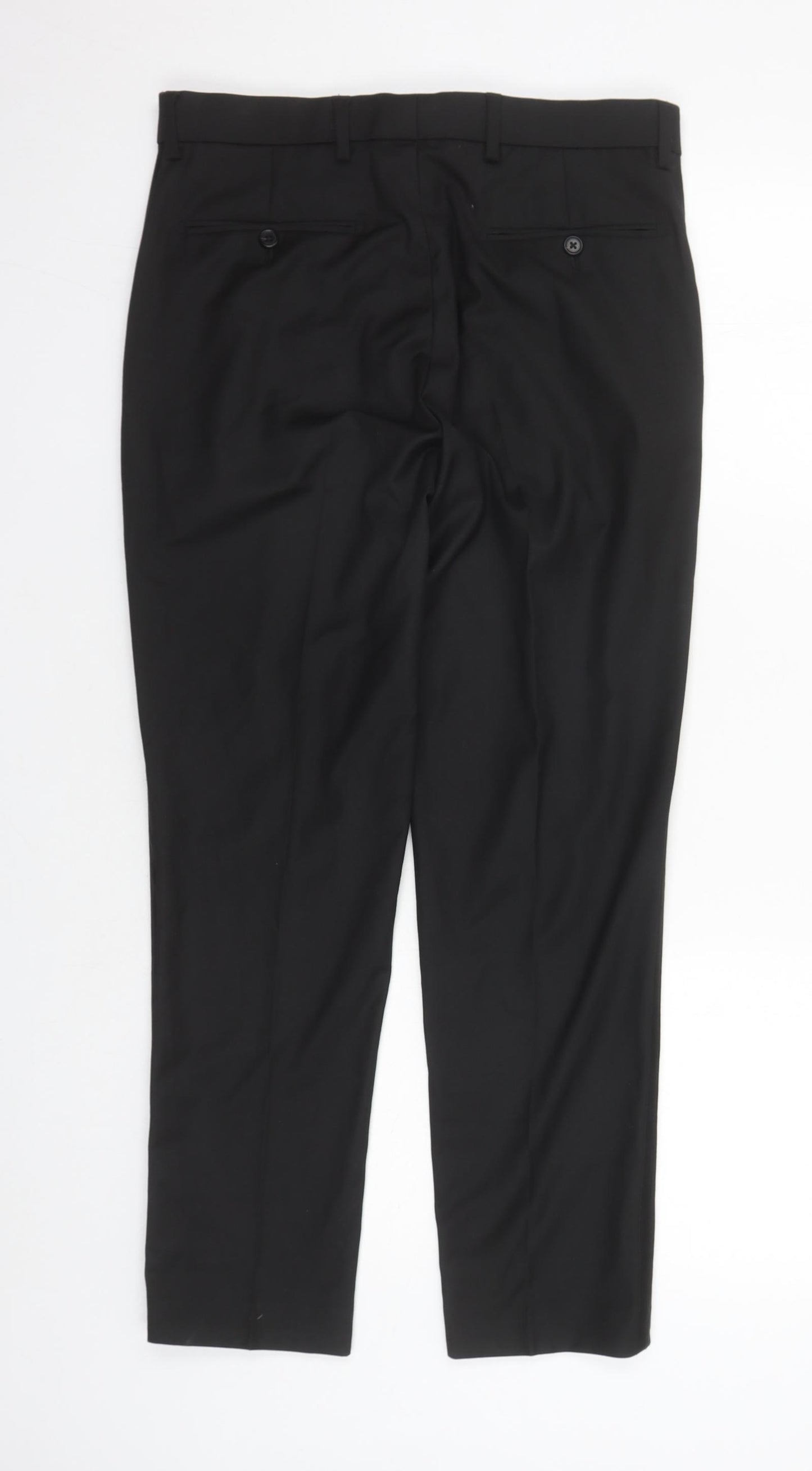 Marks and Spencer Mens Black Polyester Trousers Size 30 in L28 in Slim Zip - Short Leg