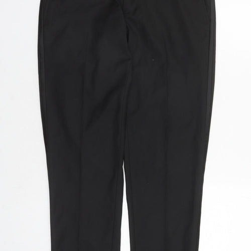 Marks and Spencer Mens Black Polyester Trousers Size 30 in L28 in Slim Zip - Short Leg