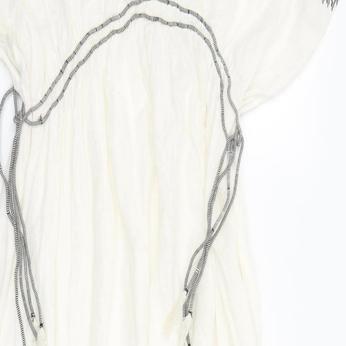 Zara Womens Ivory Geometric Cotton A-Line Size XS V-Neck Pullover - Size XS-S Beaded Neckline
