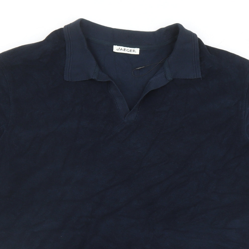 Jaeger Mens Blue Cotton Polo Size XL Collared Pullover