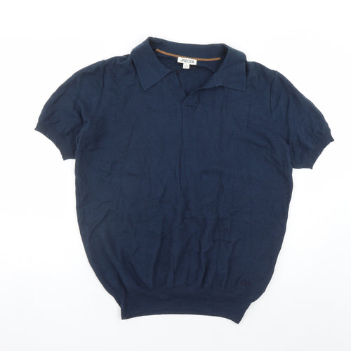 Jaeger Mens Blue Cotton Polo Size L Collared Pullover