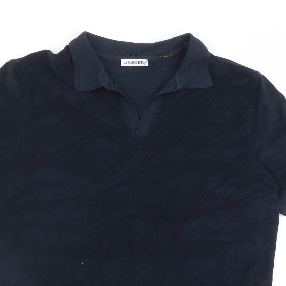 Jaeger Mens Blue Cotton Polo Size L Collared Pullover