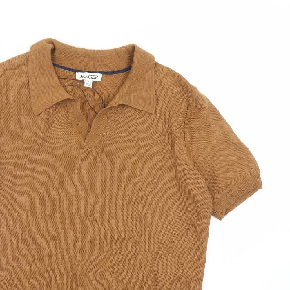 Jaeger Mens Brown Cotton Polo Size S Collared Pullover