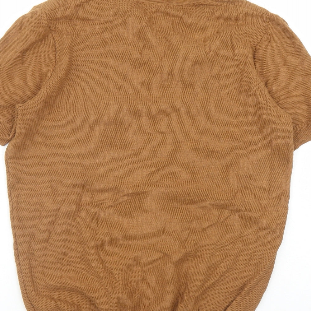 Jaeger Mens Brown Cotton Polo Size S Collared Pullover