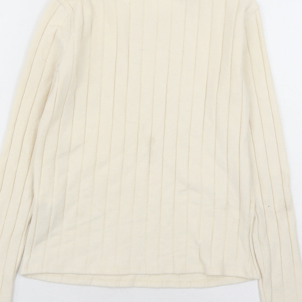 Zara Womens Ivory Polyester Basic T-Shirt Size S Round Neck