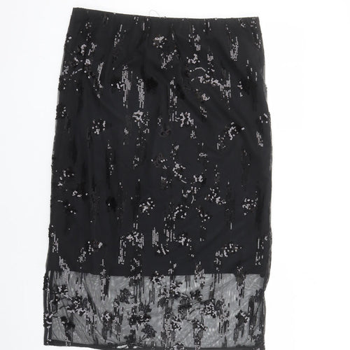 Marks and Spencer Womens Black Geometric Polyester A-Line Skirt Size 18 - Elasticated Waist Sequin Detail