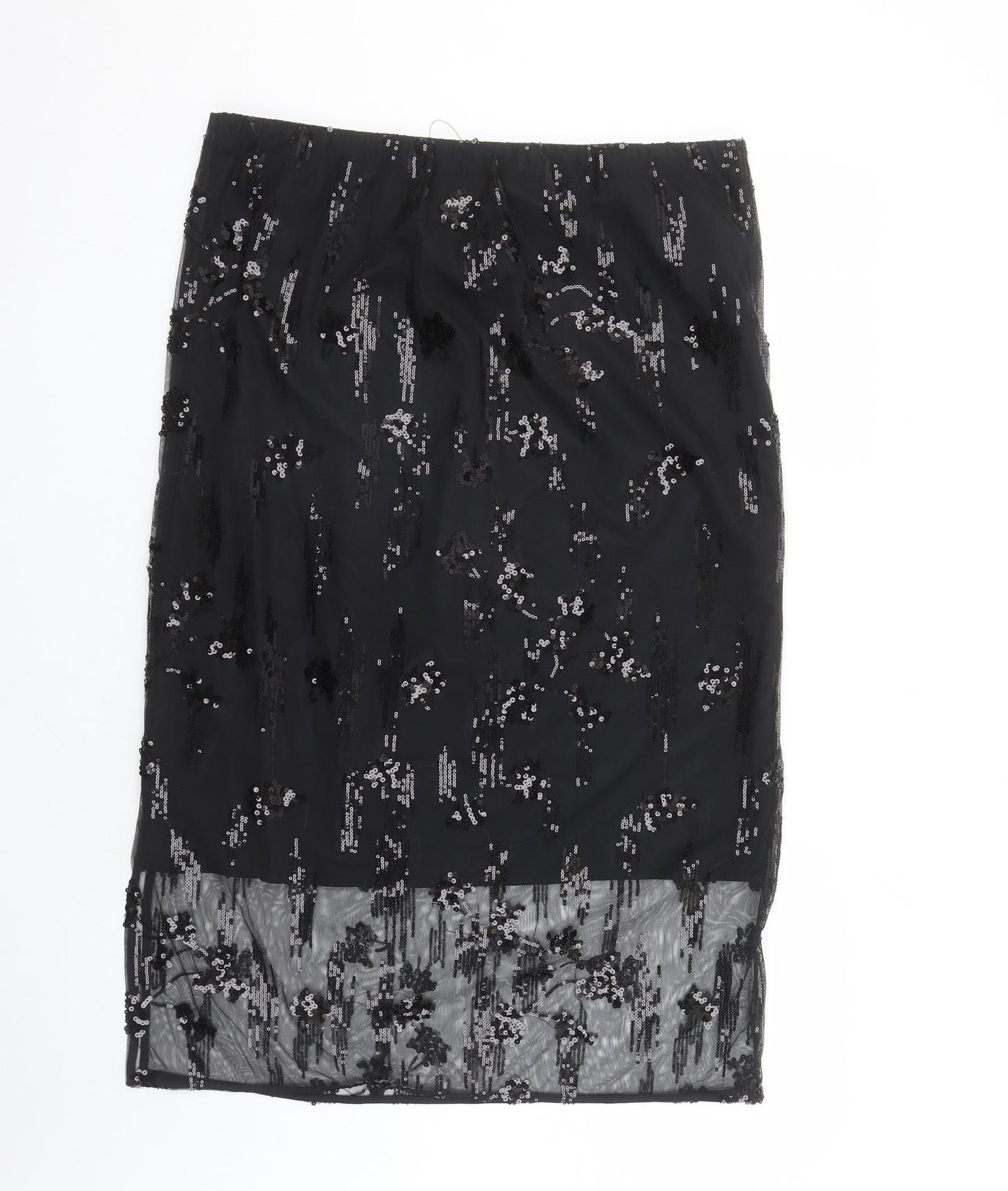 Marks and Spencer Womens Black Geometric Polyester A-Line Skirt Size 18 - Elasticated Waist Sequin Detail