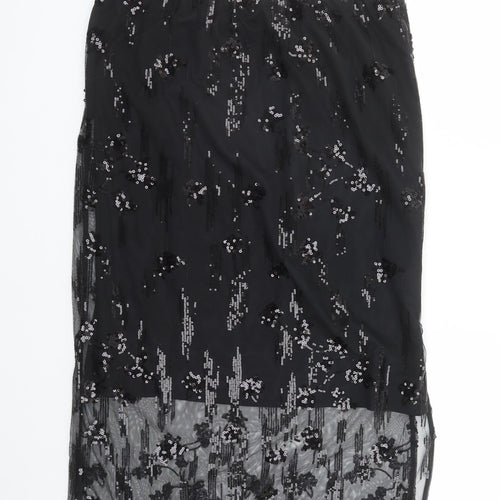 Marks and Spencer Womens Black Geometric Polyester A-Line Skirt Size 18 - Elasticated Waist Sequin Detail