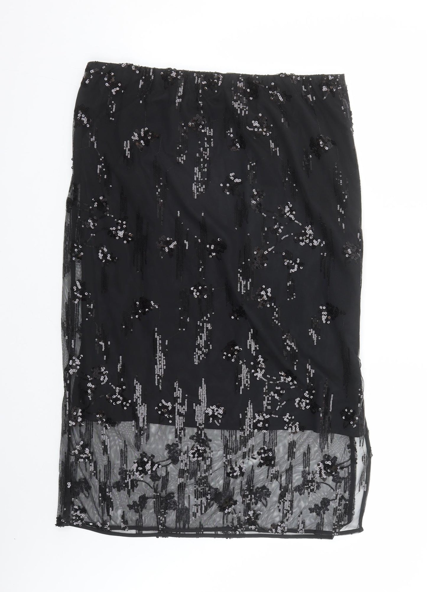 Marks and Spencer Womens Black Geometric Polyester A-Line Skirt Size 18 - Elasticated Waist Sequin Detail