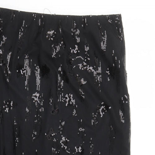 Marks and Spencer Womens Black Geometric Polyester A-Line Skirt Size 18 - Elasticated Waist Sequin Detail