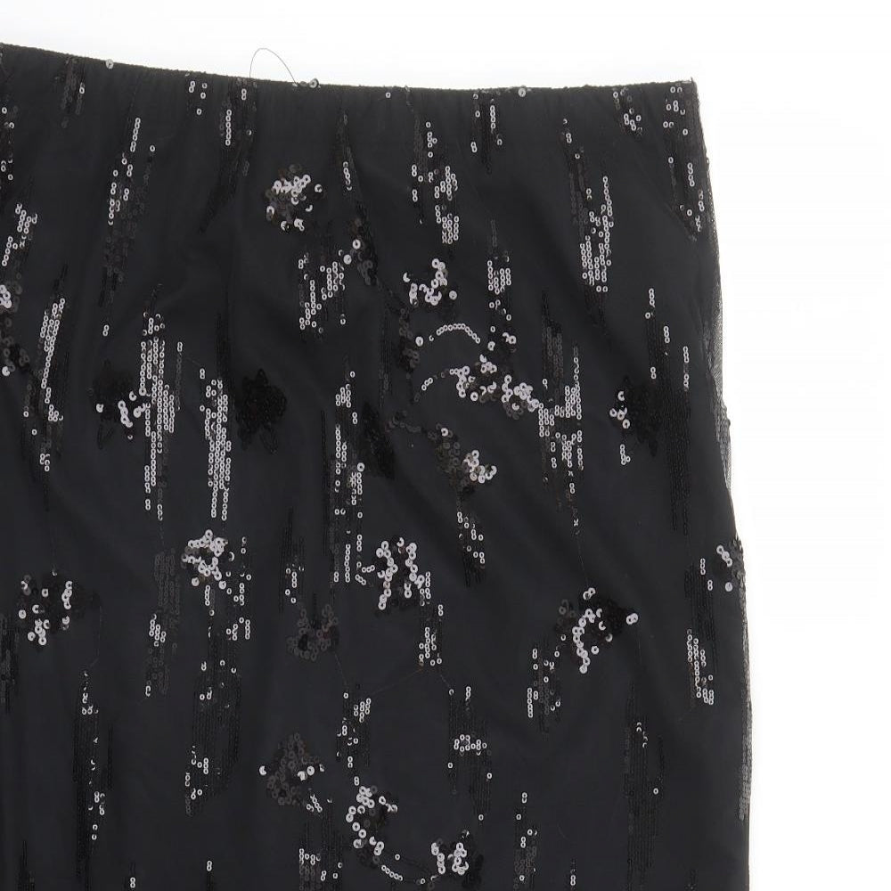 Marks and Spencer Womens Black Geometric Polyester A-Line Skirt Size 18 - Elasticated Waist Sequin Detail