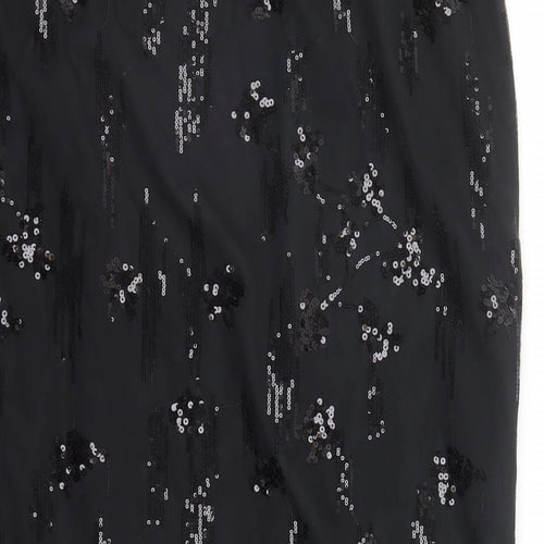 Marks and Spencer Womens Black Geometric Polyester A-Line Skirt Size 18 - Elasticated Waist Sequin Detail