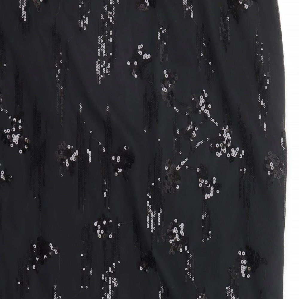 Marks and Spencer Womens Black Geometric Polyester A-Line Skirt Size 18 - Elasticated Waist Sequin Detail