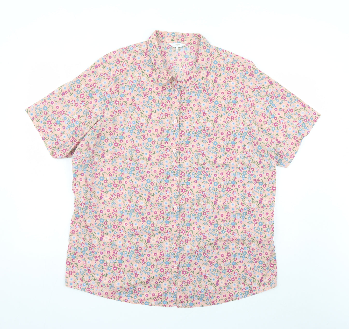 Cotton Traders Womens Pink Floral Cotton Basic Button-Up Size 22 Collared