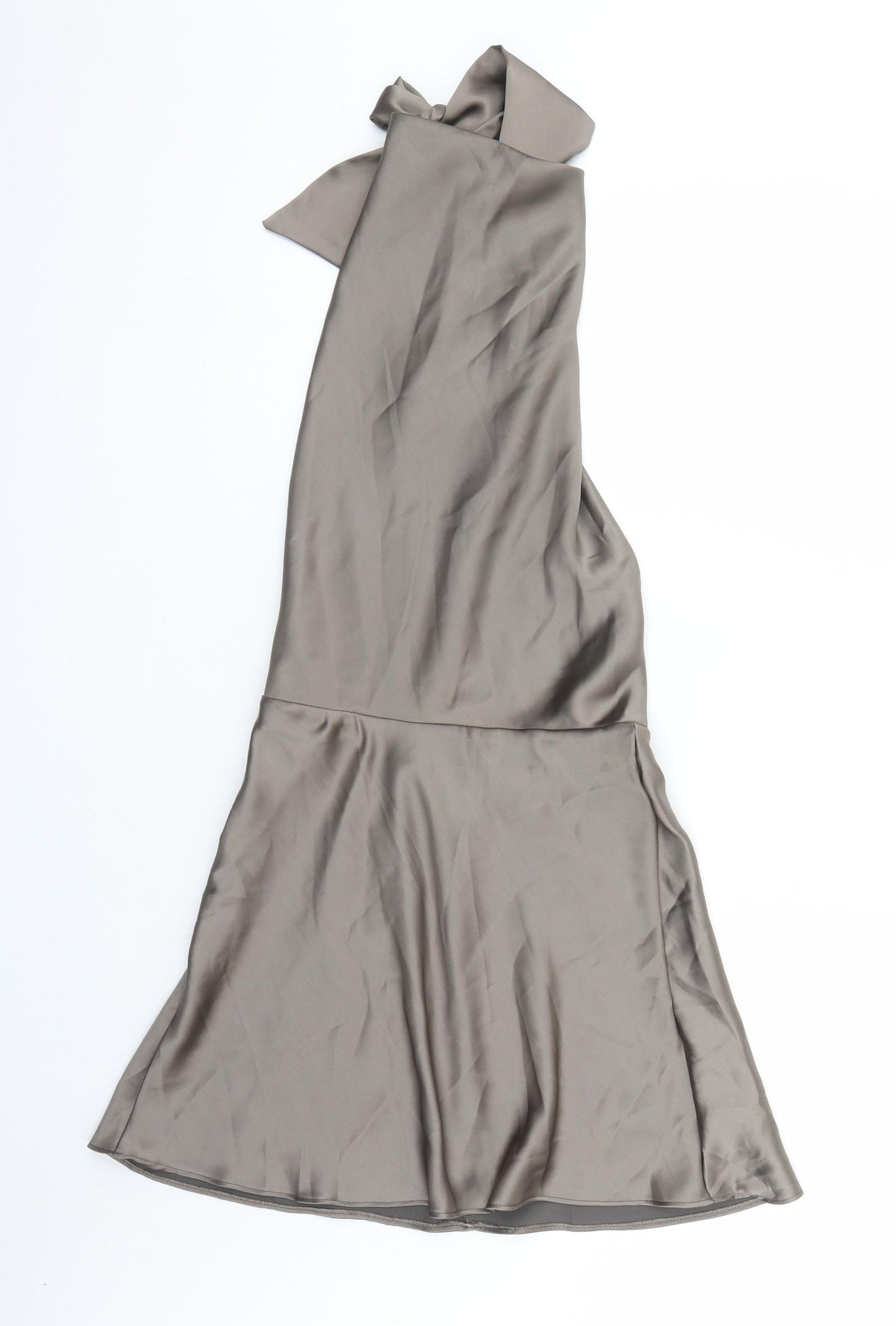 Zara Womens Grey Polyester A-Line Size S Halter Zip - Backless