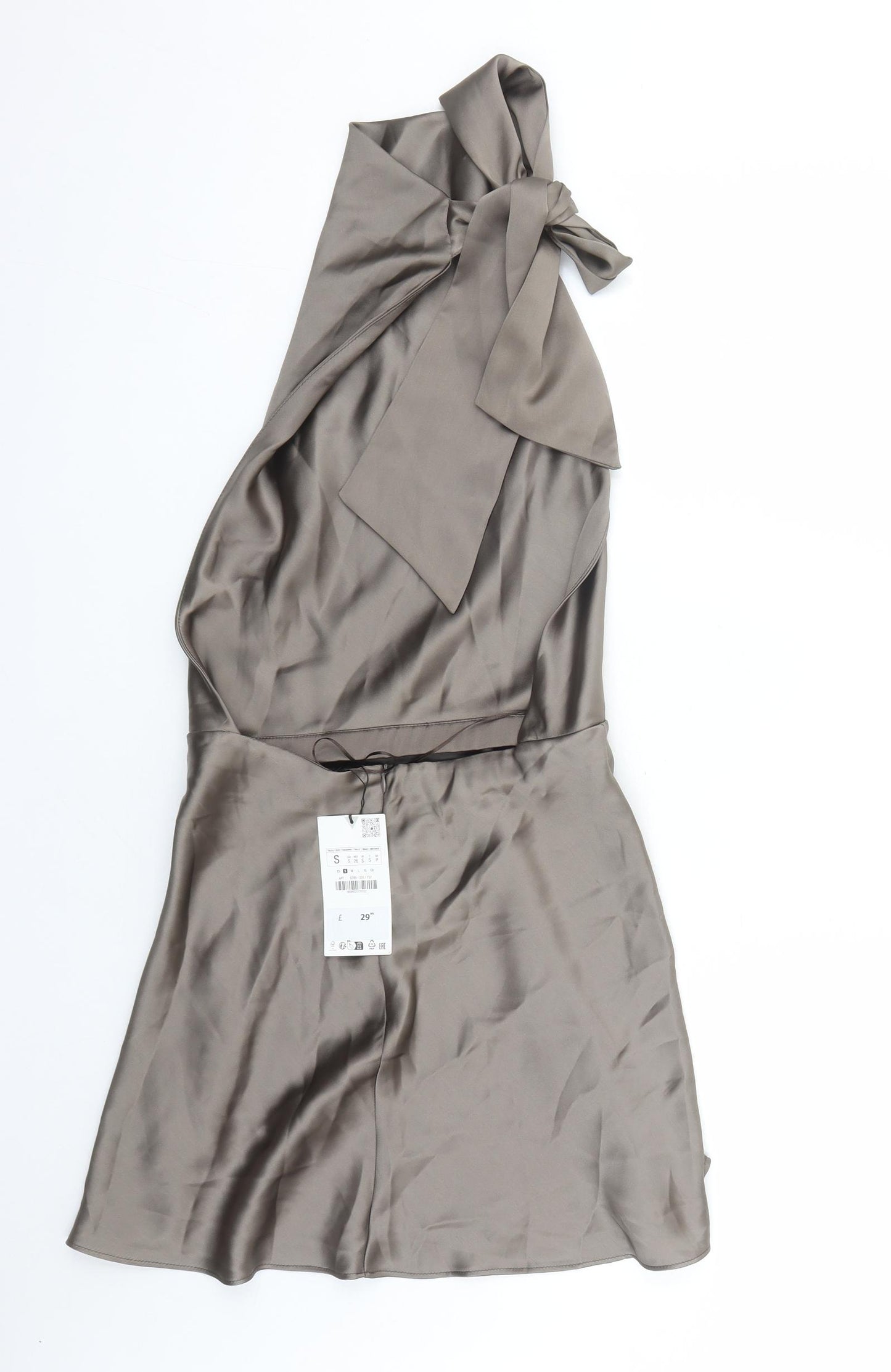 Zara Womens Grey Polyester A-Line Size S Halter Zip - Backless