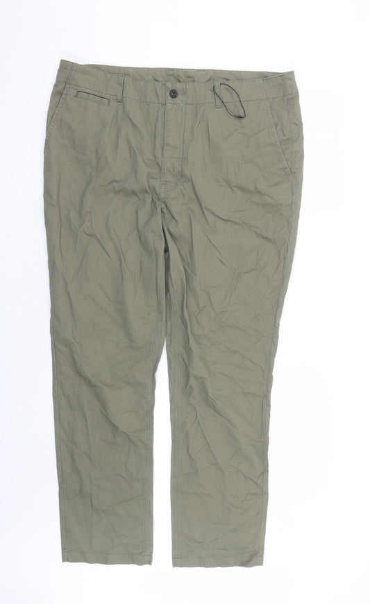 jae Mens Green Cotton Trousers Size 38 in L30 in Regular Zip