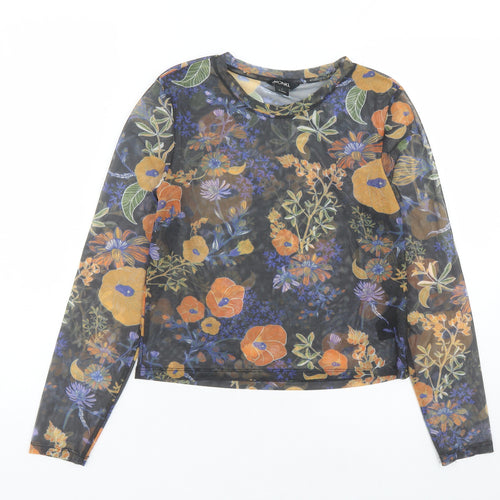 Monki Womens Multicoloured Floral Polyester Basic Blouse Size S Round Neck