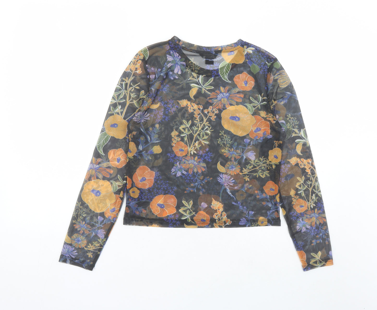 Monki Womens Multicoloured Floral Polyester Basic Blouse Size S Round Neck