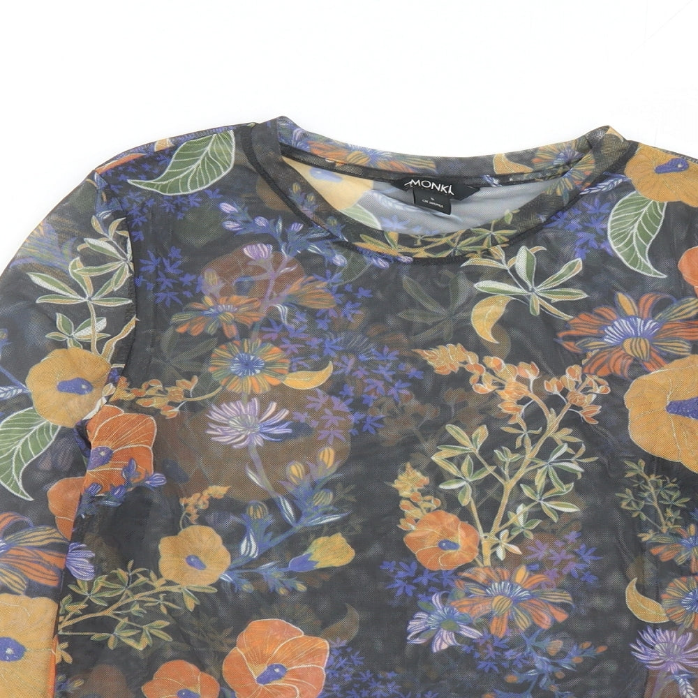 Monki Womens Multicoloured Floral Polyester Basic Blouse Size S Round Neck