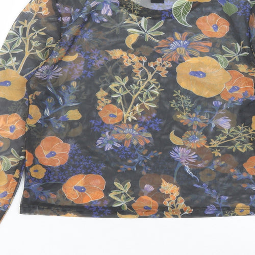 Monki Womens Multicoloured Floral Polyester Basic Blouse Size S Round Neck