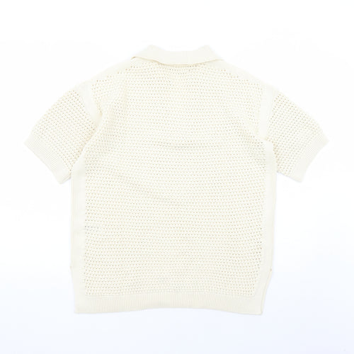 Marks and Spencer Womens Ivory Collared Cotton Pullover Jumper Size M