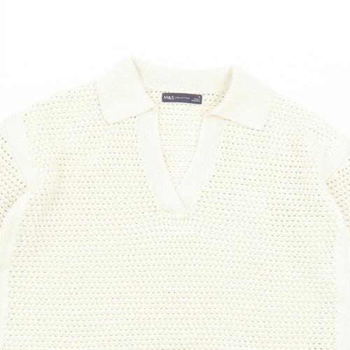 Marks and Spencer Womens Ivory Collared Cotton Pullover Jumper Size M