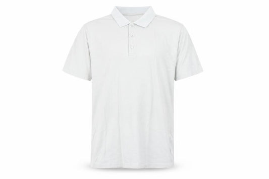 Front view of ASOS men’s grey cotton polo, size L, collared button