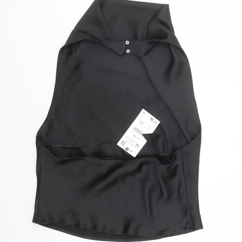 Zara Womens Black Polyester Basic Blouse Size M Halter - Backless