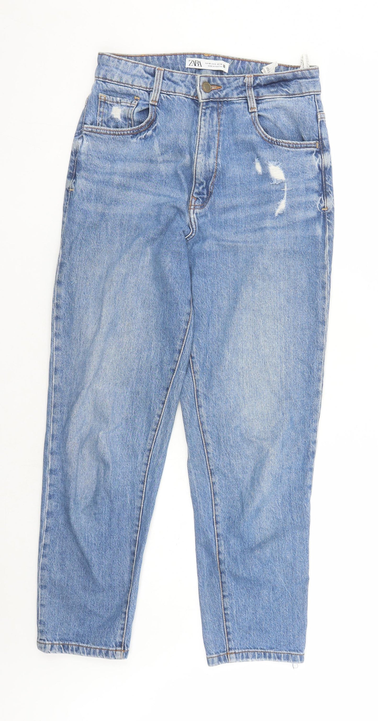 Zara Womens Blue Cotton Straight Jeans Size 28 in L29 in Regular Zip