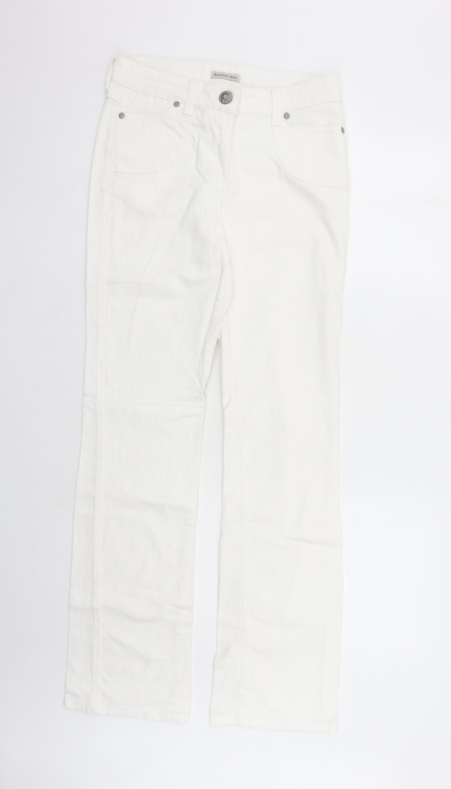 Marks and Spencer Womens White Cotton Bootcut Jeans Size 10 L32 in Regular Zip