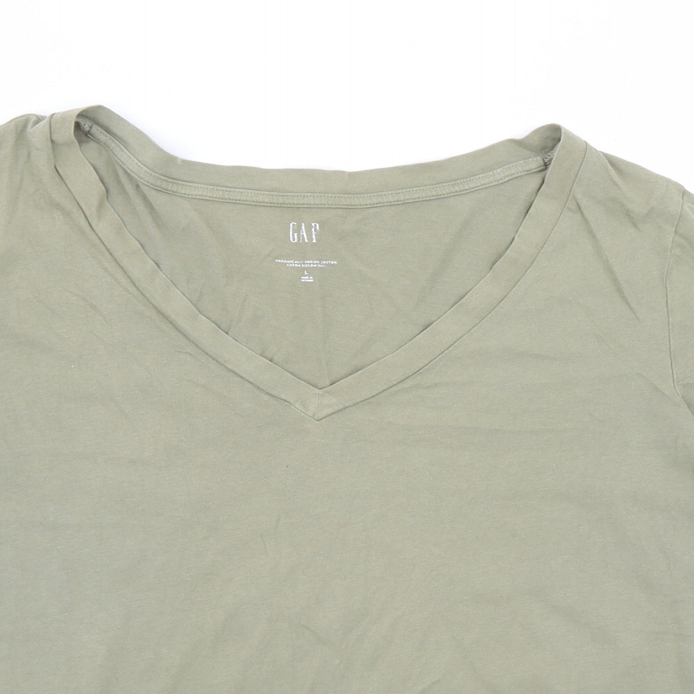 Gap Womens Green Cotton Basic T-Shirt Size L V-Neck