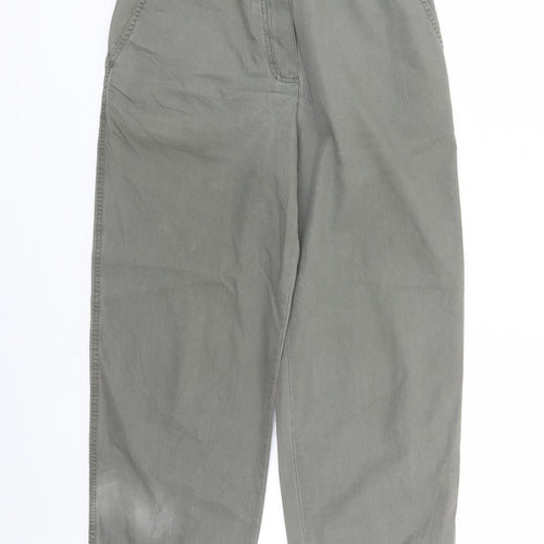 Marks and Spencer Womens Green Cotton Carrot Trousers Size 10 L26 in Regular Drawstring - Elasticated Waist