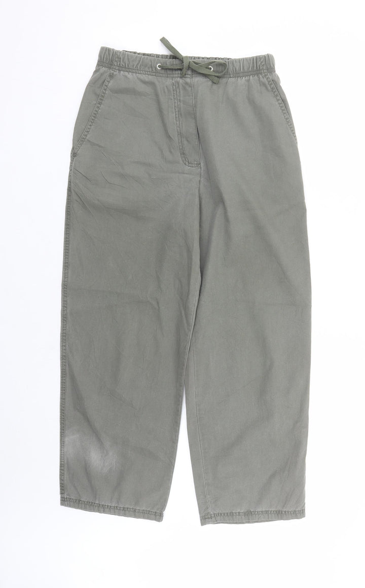 Marks and Spencer Womens Green Cotton Carrot Trousers Size 10 L26 in Regular Drawstring - Elasticated Waist