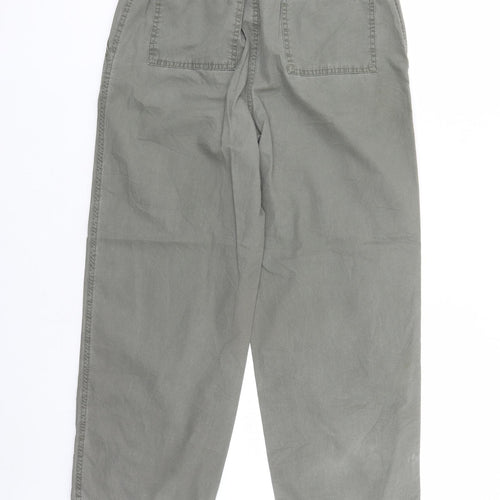 Marks and Spencer Womens Green Cotton Carrot Trousers Size 10 L26 in Regular Drawstring - Elasticated Waist
