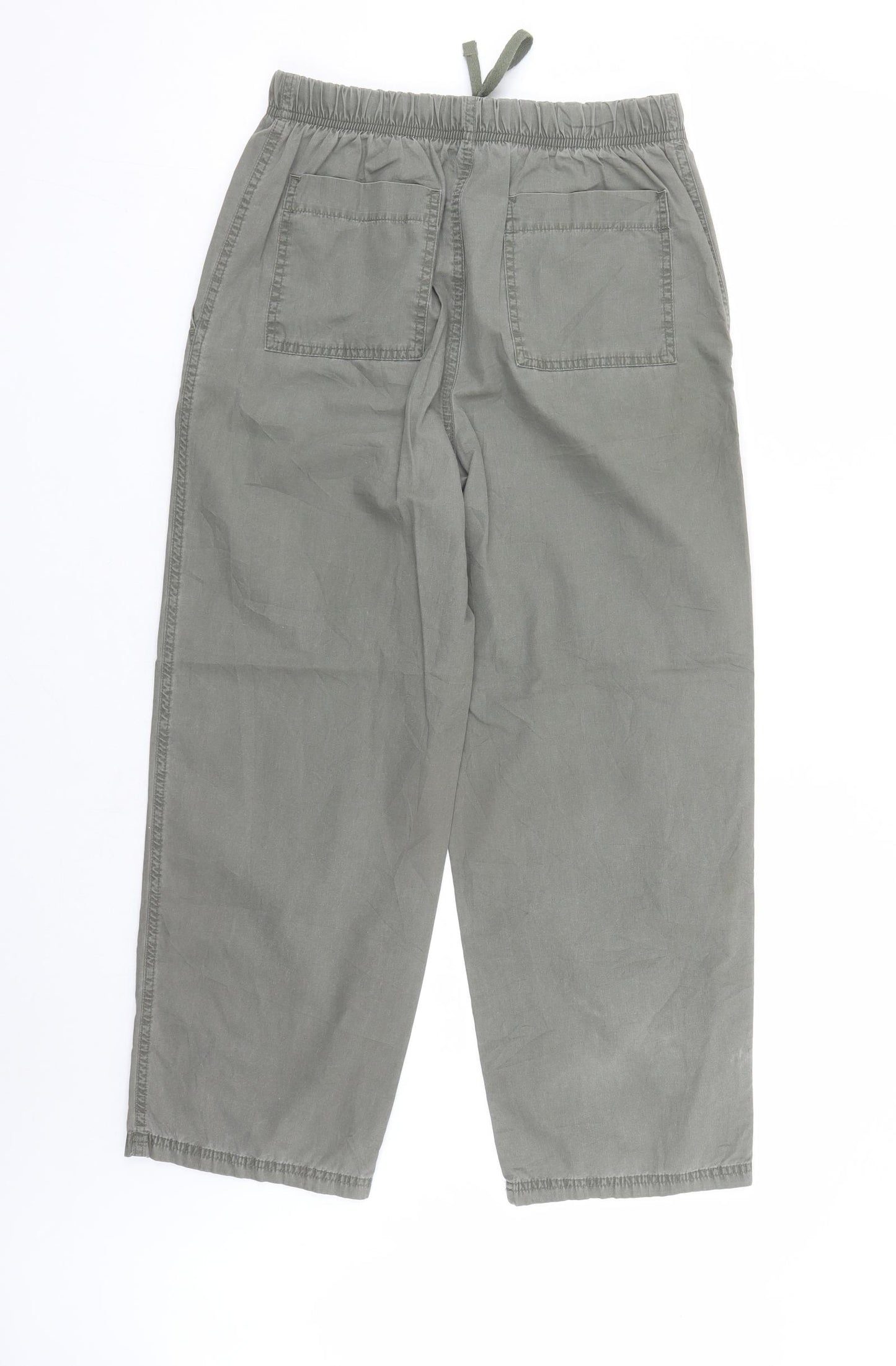 Marks and Spencer Womens Green Cotton Carrot Trousers Size 10 L26 in Regular Drawstring - Elasticated Waist