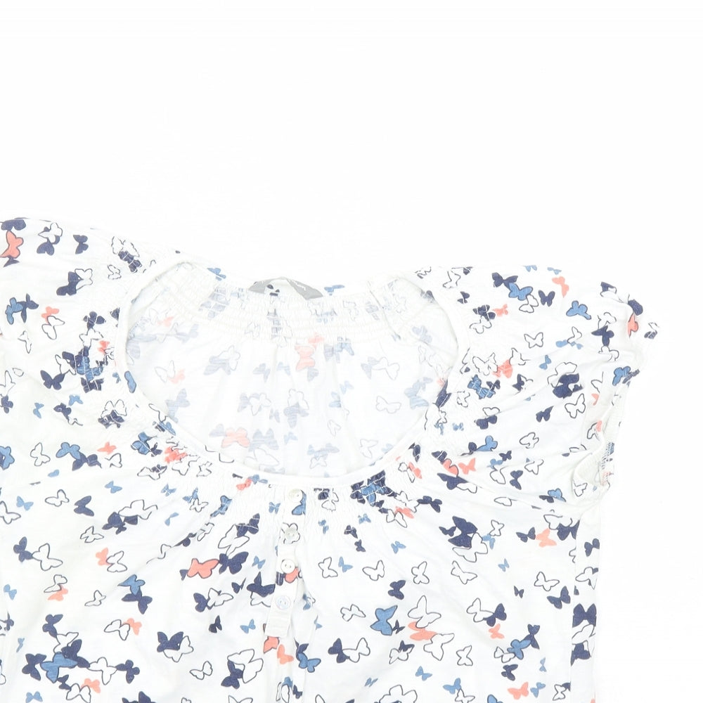 Marks and Spencer Womens White Geometric Cotton Basic T-Shirt Size 8 Round Neck - Butterfly Pattern