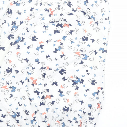 Marks and Spencer Womens White Geometric Cotton Basic T-Shirt Size 8 Round Neck - Butterfly Pattern
