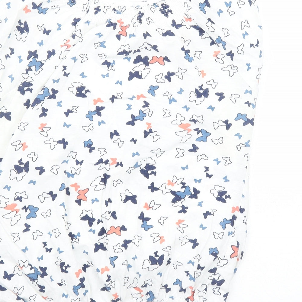 Marks and Spencer Womens White Geometric Cotton Basic T-Shirt Size 8 Round Neck - Butterfly Pattern