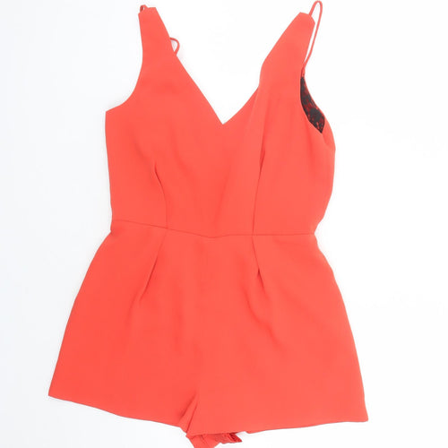 Topshop Womens Red Polyester Playsuit One-Piece Size 8 Zip