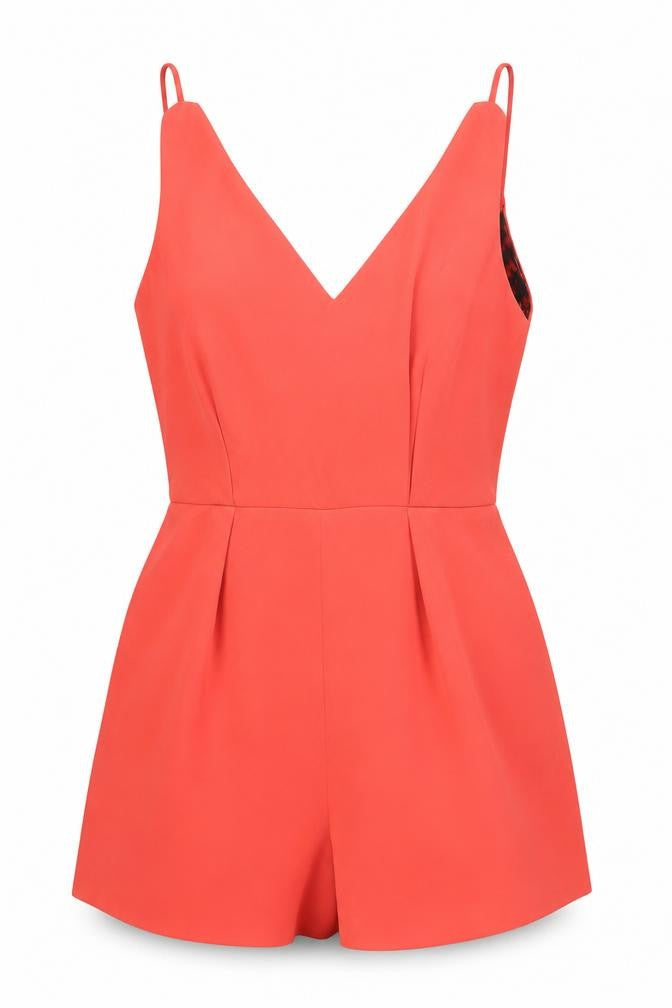 Front view of Topshop women’s red polyester playsuit one-piece, size UK 8, zip