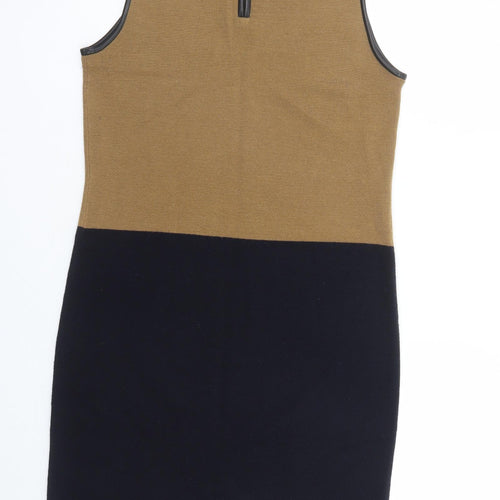 Hobbs Womens Blue Colourblock Wool Shift Size 14 Round Neck Zip