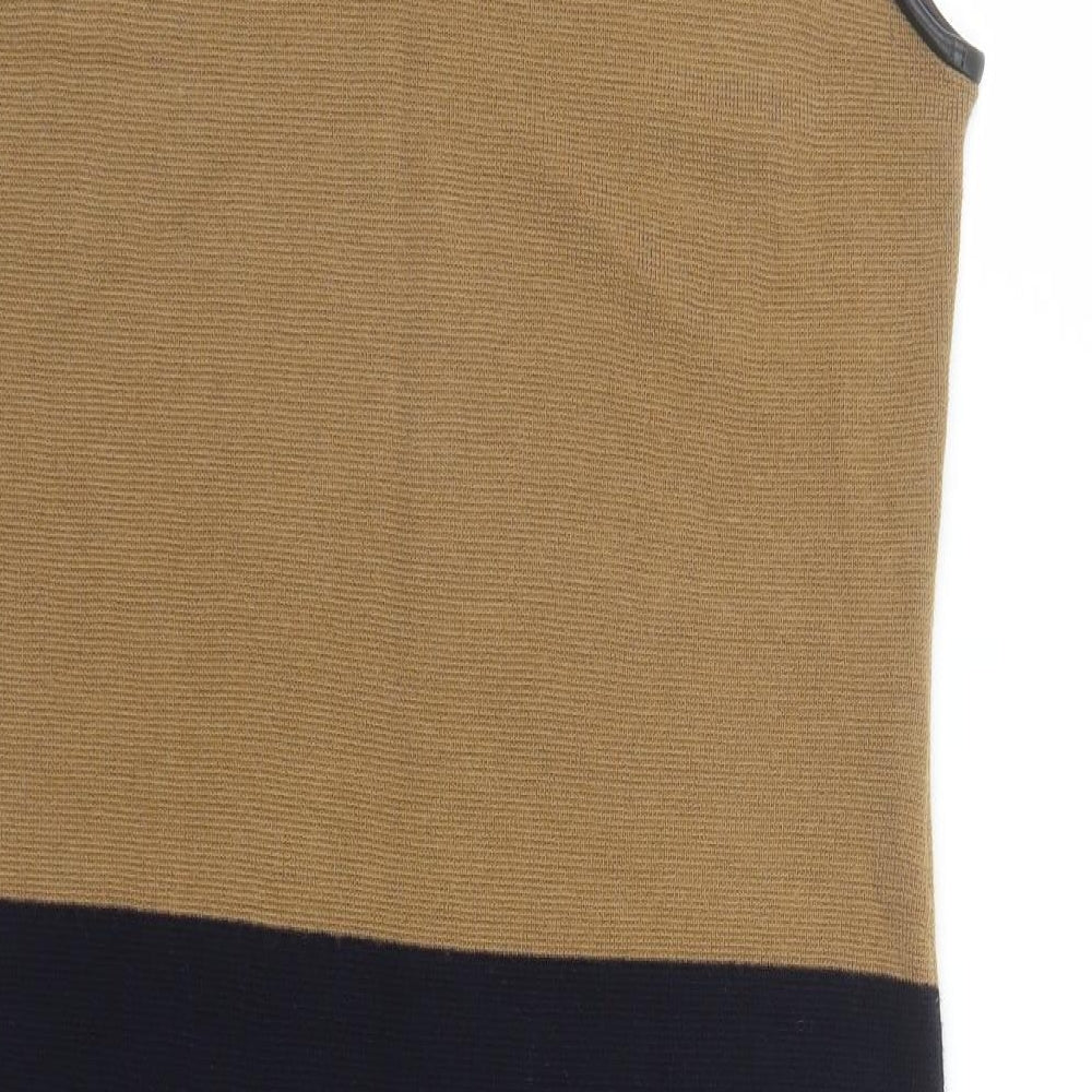 Hobbs Womens Blue Colourblock Wool Shift Size 14 Round Neck Zip