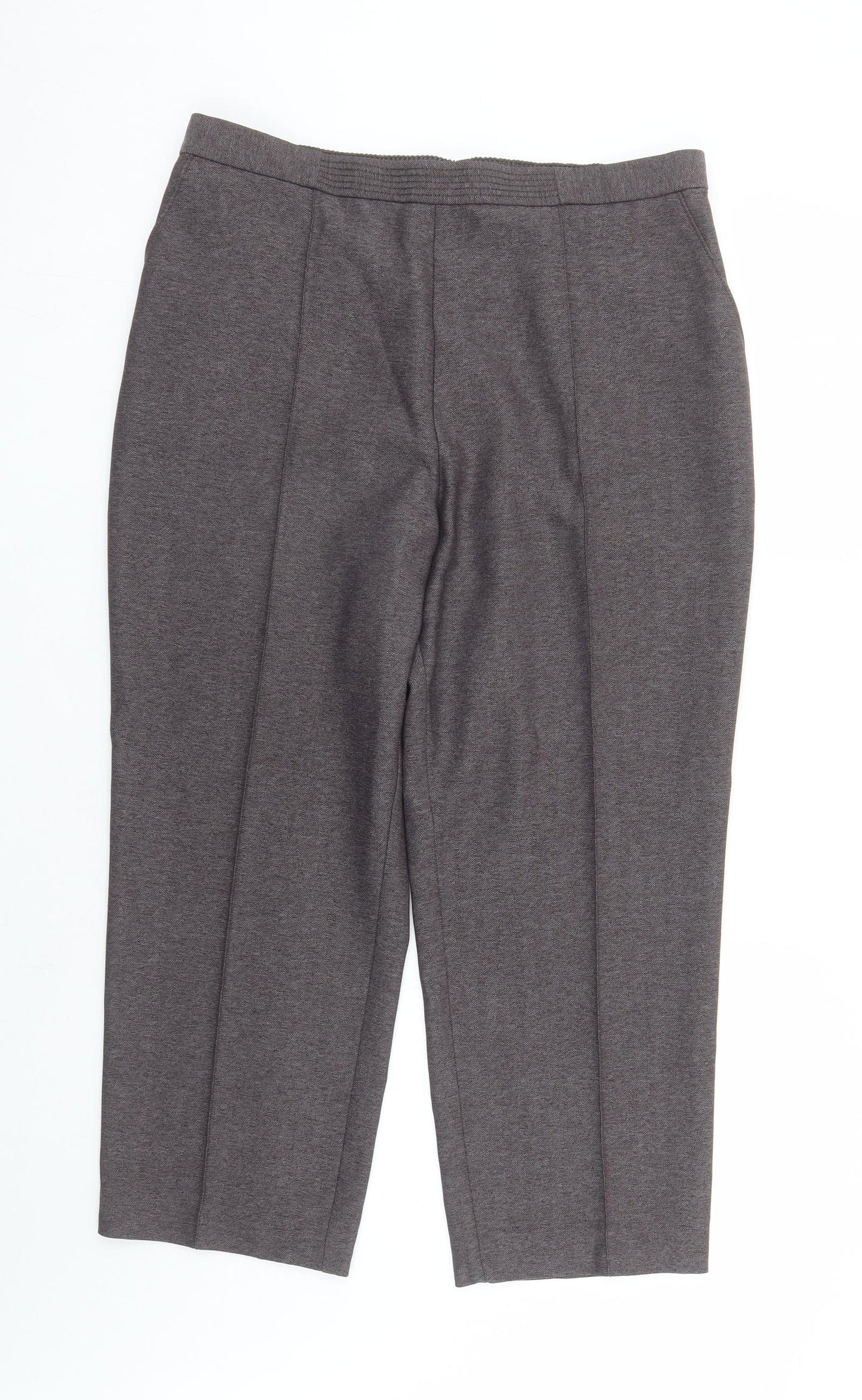 Marks and Spencer Womens Brown Herringbone Polyester Trousers Size 14 L24 in Regular - Elasticated Waist