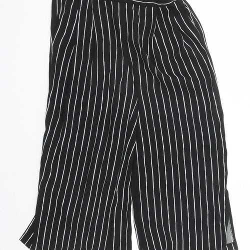 Marks and Spencer Womens Black Striped Polyester Cropped Trousers Size 10 L21 in Regular - Elasticated Waist