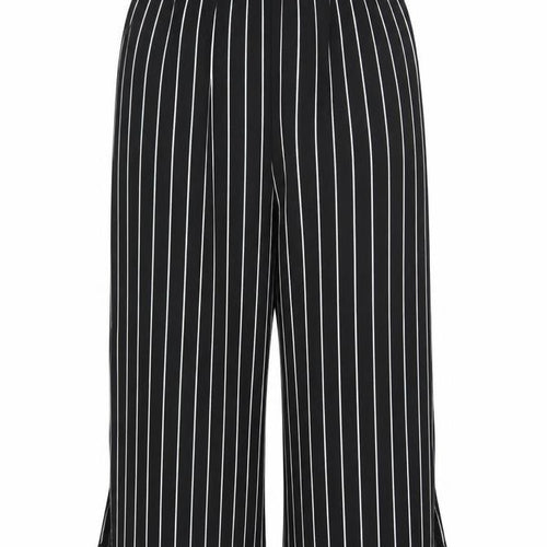 Marks and Spencer Womens Black Striped Polyester Cropped Trousers Size 10 L21 in Regular - Elasticated Waist