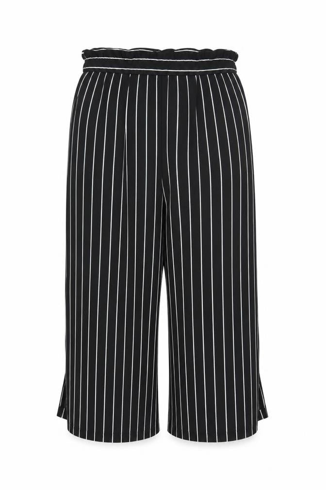 Marks and Spencer Womens Black Striped Polyester Cropped Trousers Size 10 L21 in Regular - Elasticated Waist