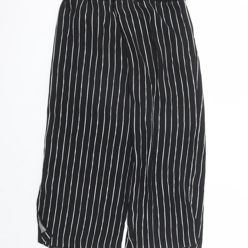Marks and Spencer Womens Black Striped Polyester Cropped Trousers Size 10 L21 in Regular - Elasticated Waist
